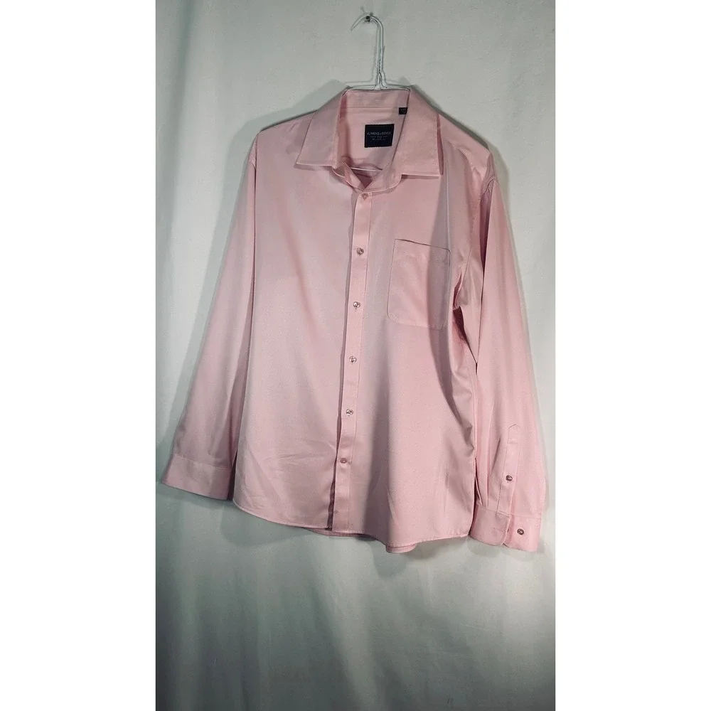 Alimens & Gentle Flex Mens Pink Long Sleeve Button Down Dress Shirt Size L Tall - Picture 1 of 13